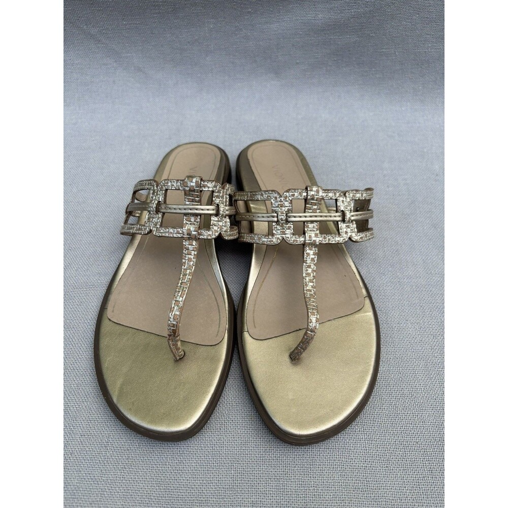 Vionic Alvana Gold Leather Thong Sandals Flat Heeled Size 8 - Picture 7 of 11